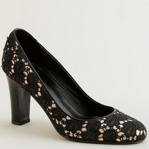 J. Crew Etta Black Lace Pumps Nude Crochet Block Heels Pumps Size 9.5